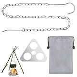 Heveer Camping Stativ Grillbrett Tragbares Dreibein Ring mit Verstellbarer Kette zum Aufhängen Edelstahl Camping Lagerfeuer Kochen Zubehör für Outdoor