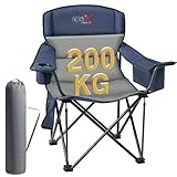 RELAX FIELD Campingstuhl Faltbar 200KG mit Getränkehalter und Kühltasche, Klappstuhl Camping, Anglerstuhl Klappbar mit Hohe Rückenlehne, Blau