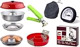 8-teiliges Spar-Set Camping Backofen: Backofen + Silikonform + Thermometer + Aufbackgitter + Tasche + Sun and Ice Haltegriff passend für Omnia Backofen
