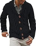 YAOBAOLE Strickjacke Herren Langarm Cardigan Zopfmuster Grobstrick Strickjacke Warm in Winter Dunkelgrau M