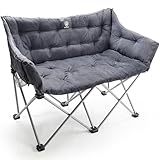 EVER ADVANCED Campingstuhl Klappbar für 2 Personen Faltsofa 320KG Belastbar, Luxus Klappstuhl XXL 2 Sitzer, Campingsofa Dick Gepolstert Hohe Lehne Extra Lang für Outdoor Garten Balkon Indoor