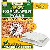GREEN GUARDIA Kornkäfer Falle mit Spezial-Lockstoff - 3X Kornkäfer Fallen - umweltfreundlich Kornkäfer bekämpfen, Chemiefreie Falle mit starker Klebefläche, giftfrei & geruchsneutral