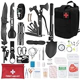 Außen Notfall Survival Kit mit Erste Hilfe Set,71PCS Survival Ausrüstung mit Erste Hilfe Set,Multi-Tool Axt,Klappspaten,Rettungsdecke Kompass,Geschenke für Männer Camping/Abenteuer/Wandern im Freien