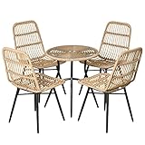 Outsunny 5-TLG. Polyrattan Gartenmöbel Set Essgruppe Esstisch mit 4 Stühlen Gartensitzgruppe mit Beistelltisch Gartenset Outdoor Metall Natur