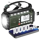 PRUNUS J-924S AM/FM/SW Kurbelradio Notfall Weltempfänger, Notfallradio mit 10000mAh Akku, Solar Radio Survival Ausrüstung mit Taschenlampe/SOS Alarm/Handyladefunktion für Ourdoor, Blackout, Notfall.