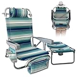 WKFAMOUT Rucksack Strandstuhl Klappbar mit Klapptisch 5 Position Verstellbarer Rückenlehne Niedrig Campingstuhl Gartenstuhl Klappstuhl mit Kühltasche Getränkehalter für Strand Garten Cyan