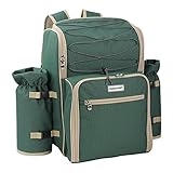 anndora Picknickrucksack 4 Personen mit integrierter Kühltasche grün inkl. 29-teiliges Zubehör