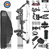 CENWTY 20-70 LBS Compoundbogen Set Erwachsene Bogenschießen Jagdbogen Bogenfischen Compound Bogen und Pfeil Set mit Zubehör für Jagd Zielschießen Praxis Linkshänder Rechtshänder (Schwarz Rechtshänder)