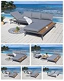 ALEOS. Gartenlounge Lounge aus Aluminium mit Massiv Holz Teak Multifunktionslounge Loungeece Set Loungegarnitur Sitzgruppe Doppelliege Sofagarnitur Barbados grau anthrazit Spunpoly Kissen