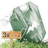 QUALISH® Wasserkanister Faltbar - BPA frei & Lebensmittelecht - Praktisches 3er Set - 10L - Mit integrierter Aluminiumschicht - Faltbarer Wasserkanister Camping Trinkwasserkanister Wasserbehälter