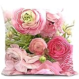 HUASHUZI Kissenbezug 40x40 rosa Blumen Kissen Outdoor Kissen pink Rose gartenmöbel Balkon frühling deko sofakissen dekokissen Wohnzimmer kissenbezüge