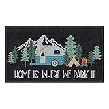 comfoyar Fußmatte Camping Türmatte, Home is Where We Park It Camper Schmutzfangmatte, rutschfest Waschbar Wohnmobil Fussmatte für Aussen Innen Eingang Außen 45 X 75 cm