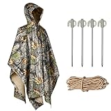 NorthSpoor 3-in-1-Mehrzweck-Ghillie-Anzug mit wasserdichtem Camouflage-Blattmuster, wasserdichter Umhang, Regenmantel mit Kapuze zum Wandern, Camping und Jagen