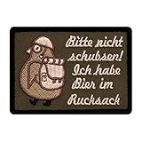 Café Viereck ® Bitte Nicht Schubsen Ich Habe Bier im Rucksack - Fun Patch mit Klett Pinguin mit Helm und Stiefeln - 7 cm x 5 cm