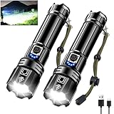 Glarylight Taschenlampe LED Aufladbar 500000 Lumen, LED Taschenlampe Extrem Hell XHP70.2 mit 5 Modi & Zoomable & IPX7 wasserdicht, Taktische Taschenlampen für Camping, Wandern, Notfälle (2 Pack)