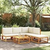 IKAYAA Gartenlounge Holz Gartenmöbel Set Holz Gartenlounge Outdoor Schwarz und Creme Terassenmöbel außen Balkon Lounge Sitzgruppe Lounge Sofa Garten-Sofagarnitur Ecklounge Outdoor 6-TLG