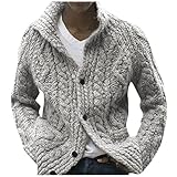 Generisch Strickjacke Wolle Herren, Mit Schalkragen Männer Button Down Zopfmuster Sweatjacke Winter Warmer Strickpullover Langarm Cardigan Sweater Herren Cardigan Strickjacken Pullover (XL, Grau)