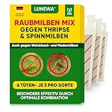 LUNEWA® Raubmilben Mix gegen Thripse & Spinnmilben – 3 Mix = 6 Tüten für 3-4 Pflanzen - optimale Kombination von Raubmilben - besonders effektiv