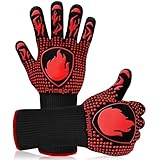 Primajor Grillhandschuhe Hitzebeständig bis 800°C, Grill Handschuhe mit verlängerter Stulpe, Ofenhandschuhe Topfhandschuhe Kochhandschuhe Feuerfeste Handschuhe zum Backen, Grillen, Kochen, BBQ