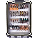 Bassdash Fliegenfischen Fliegen Set Forellenbarschangeln mit Fliegenbox, 36/64/72/76/80 / 96Stk. Mit Trockenfliegen/Nassfliegen, Nymphen, Streamers, Popper