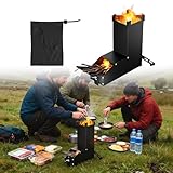 UISEBRT Raketenofen aus dickem Stahl,Tragbar Rocket Stove Stecksystem,Holzofen Campingkocher Campingofen Pelletofen Outdoor für Dutch Oven BBQ Terrasse Wandern Küche Picknick,Schwarz