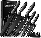 Home Hero Messerset mit Messerschärfer - Scharfe Küchenmesser Set - Messerblock Kochmesser Set Edelstahl Messer Set (11 Stück mit Scheide - Schwarz)