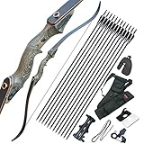 EinMAIQi Recurvebogen 60 Zoll Pfeil und Bogen Set Erwachsene Bogenschießen Bogen und Jagdpfeil Set Rechte Hand 30lb 40lb 50lb 60lb (60lb)