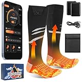 Olycism Beheizbare Socken mit APP 5000mAh Akku Wiederaufladbare elektrische Beheizte Socken für Damen und Herren 4 Temperatureinstellungen Outdoor-Reiten Camping Wandern Skifahren Warme Größe M