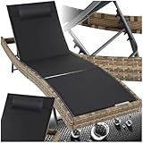 tectake® Sonnenliege, 6-Fach verstellbare Rückenlehne, Gartenliege wetterfest, Poolliege mit Kopfkissen, Outdoor Liege, UV-beständig, Strandliege für Garten, Terrasse und Balkon - Natur