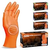 PROGRIP Einweghandschuhe Diamant Grip, Orange, Einmalhandschuhe Extra Stark, Nitrilhandschuhe Gr. L, 2x dicker, Handschuhe Einweg, Arbeitshandschuhe für Werkstatt & Montage, 50 Stk/Box