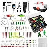 Angelkasten Set,213 Pcs Angelköder Set und Werkzeugset mit Lippenclips, Hakenentferner, Angelkoffer mit Zubehör Geeignete Angelausrüstung für Kinder Erwachsene Anfänger und Männer