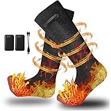 Beheizbare Socken, 2 X 4000mAh/5V Akku Max. 5H Fußwärmer Elektrisch, Wiederaufladbare Wolle Beheizte Socken 2 Heizdraht Heizsocken mit 3 Temperatur für Ganze Fußsohle -L (L)