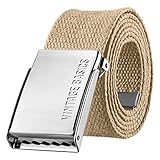 VINTAGE BASICS Unisex Stoffgürtel 130cm lang - 3,8cm breit - Herren und Damen Gürtel - Stufenlos verstellbarer Canvas Belt - Metallschnalle Beige