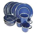 A.Blöchl Emaille Camping Kochset 4 Personen 12-teiliges Set Western L blau