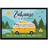 SpecialMe® Fußmatte Familie personalisierbar mit Namen und Figuren Zuhause ist da wo wir parken Geschenke Camping-Bus schwarz 60x40cm