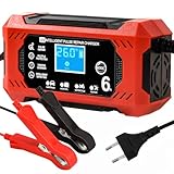 6A Ladegerät Autobatterie, KFZ Ladegerät 12v für Autobatterien Batterieladegerät Auto Batterien Ladegerät mit LCD-Bildschirm Batterie Ladegerät für Auto LKW Motorrad Rasenmäher Boot Marine Batterien