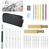 LANSKYLAN Papierwischer Bleistift Set Verwischerstift Verblender Stift Zeichnen 24pcs Papier Stifte Blender Größen 1, 2, 3, 4, 5, 6 2pcs Schleifpapier Sandpapier Blending Stümpfe für Skizze Zeichnen