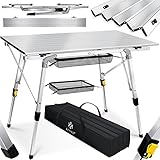 KESSER® Campingtisch faltbar Klapptisch mit Aluminiumrahmen Aufrollbare Tischplatte Falttisch klappbar Höhenverstellung 90 x 53cm - bis 30 kg inkl. Tragetasche mit Trageband & Netztasche, Silber
