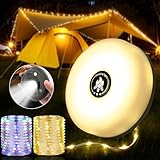 Camping Lichterkette Aufrollbar und Wasserdicht mit 8 Beleuchtungsmodi, Tragbare Wiederaufladbare LED Lichterkette Für Zelt Camping, Festival Zubehör, Deko Garten, Lichterkette Innen(10M)