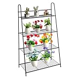 DOEWORKS Metall Blumenregal Pflanzenständer mit 4 Ablagen Blumentreppe Blumenständer für Outdoor Indoor Balkon Garten, 120x72.5x34cm(HxBxT), Schwarz