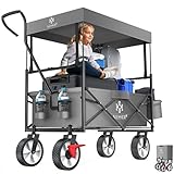 KESSER® Bollerwagen faltbar mit Dach Handwagen Transportkarre Gerätewagen klappbar mit 360° drehbare Vorder-Räder, Vorderrad-Bremse & Vollgummi-Reifen inkl. XXL Außen-Tasche, 2 Netztaschen & Abdeckung