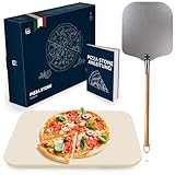 Blumtal Pizzastein für Backofen & Gasgrill 38x30 cm mit Pizzaschieber - Pizzastein Gasgrill aus Cordierit bis 900 C° - Pizzastein Gasgrill - Pizza Stein für den Grill - Pizza Stone - Backstein Brot