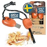 LIGHT MY FIRE Feuerstahl Outdoor Scout 2-in-1 mit Notfallpfeife, Feuerstahl Survival Gadget Feuerstein Feuerzeug, Ewiges Streichholz mit Bio-basierter Kunststoffgriff 3000 Zündungen