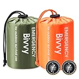 Esky Biwaksack, 2 Stück Notfall Schlafsack Biwaksäcke Wasserdicht Thermo Leicht Wasserdicht Überlebenssack Mit Pfeife und Kompass Ausrüstung Survival Ideal zum Zelten Wandern und Abenteuer Orange+Grün