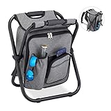 Relaxdays Campinghocker mit Tasche, klappbar, tragbar, leicht & stabil, Sitzrucksack, Polyester, HBT: 43x35x29 cm, grau