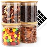 Ezvsevuo Vorratsgläser mit Deckel Luftdicht I 4er Set Vorratsdosen Glas - 4x 400ml I Vorratsdosen Glas I Vorratsglas mit Holzdeckel I Aufbewahrungsgläser Küche I Glasbehälter