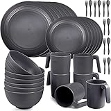 Greentainer Geschirrsets aus Kunststoff (36pcs) | Leicht und Unzerbrechlich Camping Geschirr Set mit Besteck,Teller, Schüsseln,Tassen,Tafel-Service für 6 Person, Ideal für Kinder & Erwachsene