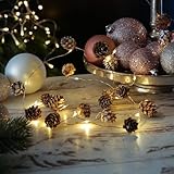 LED Lichterkette Tannenzapfen Dekorative Weihnachtslichterkette mit Mini Zapfen Timer Herbst Deko Girlande 1,9m Batteriebetrieben