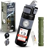 SURVIVO® Wasserfilter Outdoor Flasche [660ml] Trinkflasche aus Edelstahl mit entnehmbarem Filter, 4000l Filterkapazität, Camping, Wandern, Survival, Reisen – sicherste Ergänzung zur Outdoor Ausrüstung