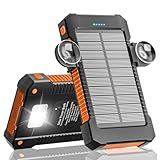 Solar Powerbank 26800 mAh mit Saugnapfhalterung, Solar Ladegerät Externe Akkus 3 USB Anschlüsse mit Taschenlampen Dauerlicht/SOS/Stroboskop wasserdichte Outdoor Power Bank für Handy(orange)